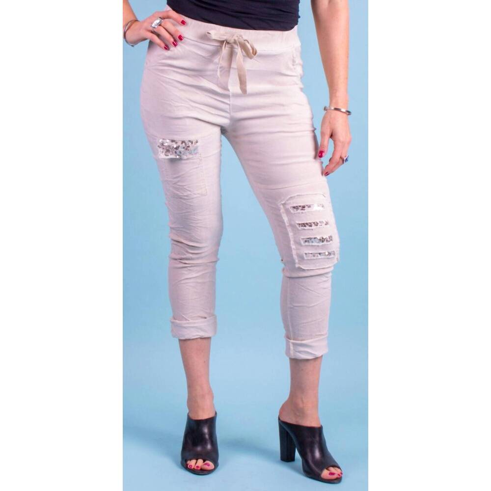 NEW GIGI MODA toppa sequin pants in beige